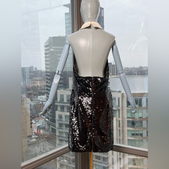 🆕 BRONX & BANCO 🧿 NWOT Wednesday Black Sequin Halterneck Mini Dress Sz L US 8 - Picture 7 of 15